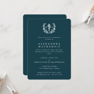 Invitation MD turquoise Asclepius + Laurel Wreath Graduation