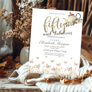 Invitation Meadow Butterflies Tea Cup 50e anniversaire