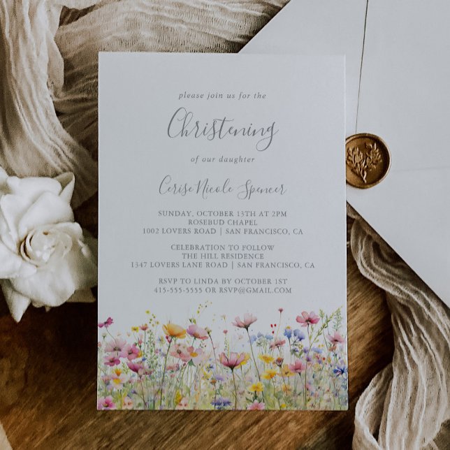 Invitation Meadow Coloré Fleur sauvage Christening (Créateur téléchargé)
