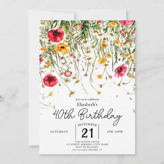 Invitation Meadow Custom Fleurs sauvages 40e anniversaire (Devant)