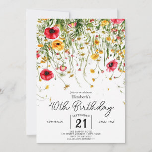 Invitation Meadow Custom Fleurs sauvages 40e anniversaire
