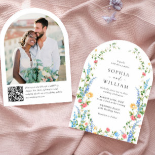Invitation Meadow Fleur sauvage Bohemian Mariage QR code Phot