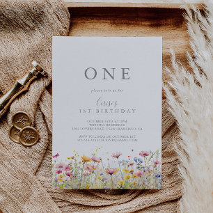 Invitation Meadow Fleur sauvage coloré Première fête d'annive