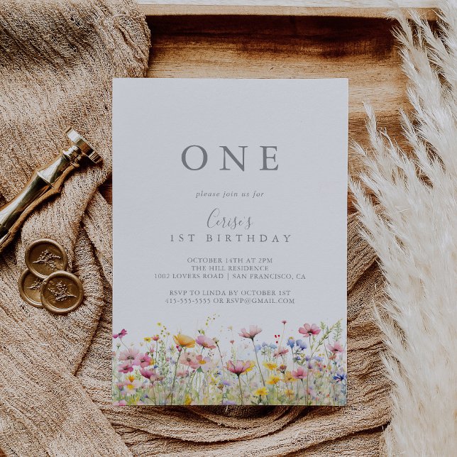 Invitation Meadow Fleur sauvage coloré Première fête d'annive (Créateur téléchargé)