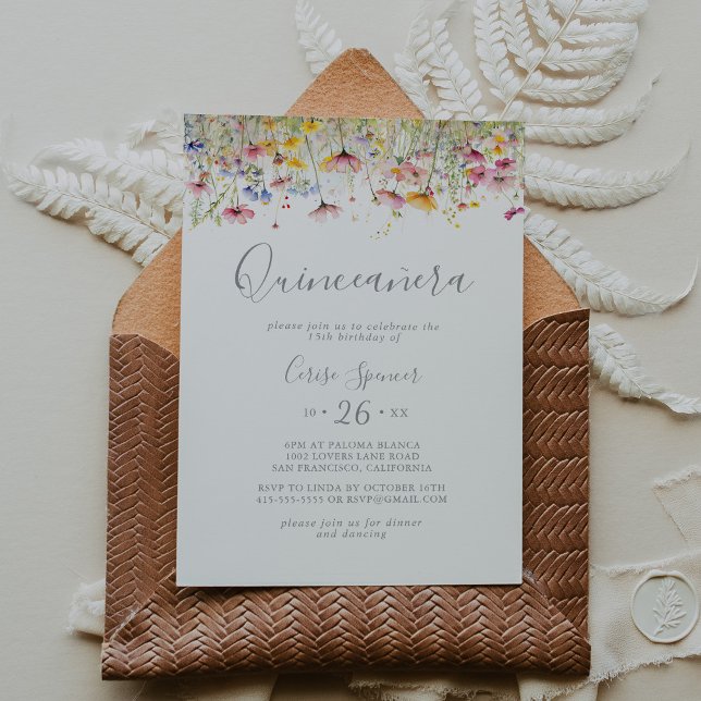 Invitation Meadow Fleur sauvage coloré Quinceañera (Créateur téléchargé)