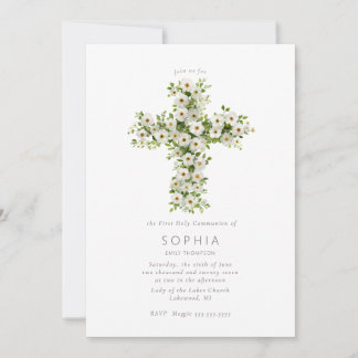 Invitation Meadow flower cross the First Holy Communion