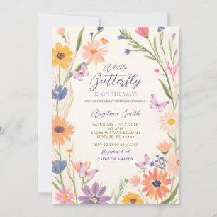 Invitation Meadow Garden Fleur sauvage  Papillons Baby shower