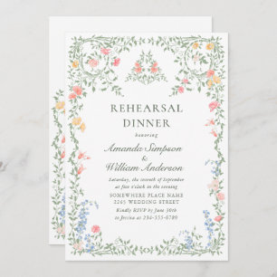 Invitation Meadow Pastel Dîner de répétition Florale Rose