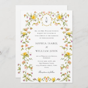 Invitation Meadow Pastel Français Rose Floral Mariage