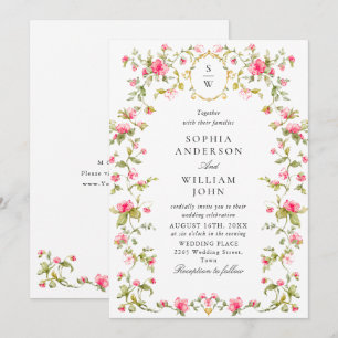 Invitation Meadow Pastel Français Rose Floral Mariage