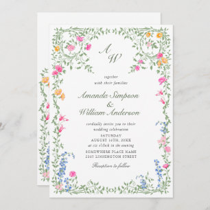Invitation Meadow Pastel Français Rose Floral Mariage