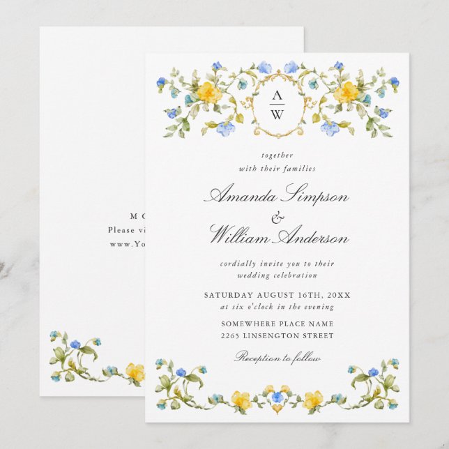 Invitation Meadow Pastel Français Rose Floral Mariage (Devant / Derrière)