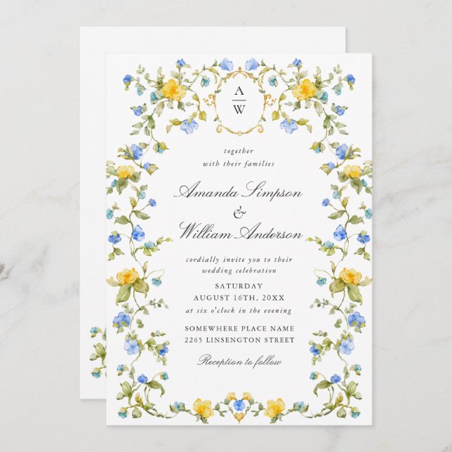 Invitation Meadow Pastel Français Rose Floral Mariage (Devant / Derrière)