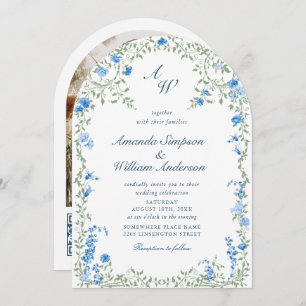 Invitation Meadow Pastel Mariage Floral français QR code Phot