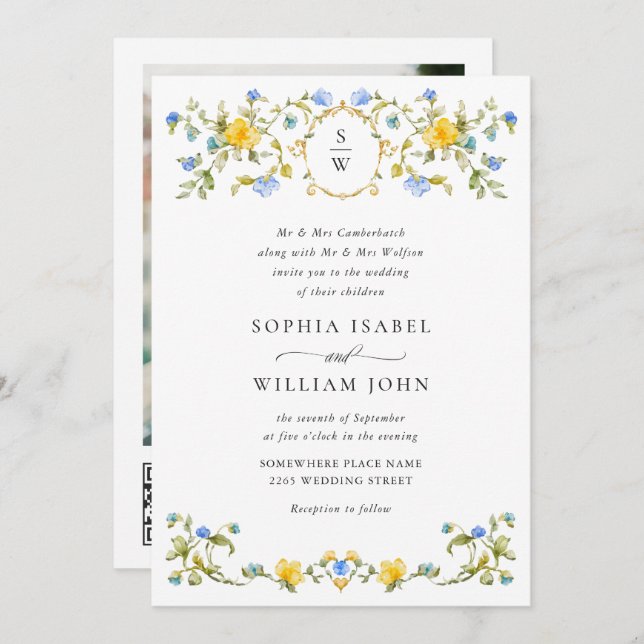 Invitation Meadow Pastel Rose Floral Mariage code QR (Devant / Derrière)
