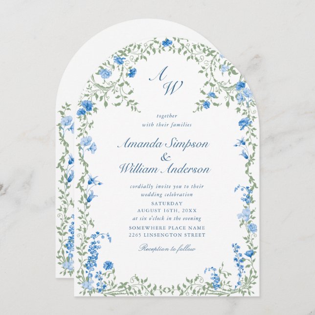Invitation Meadow Pastel Rose Floral Mariage code QR (Devant / Derrière)