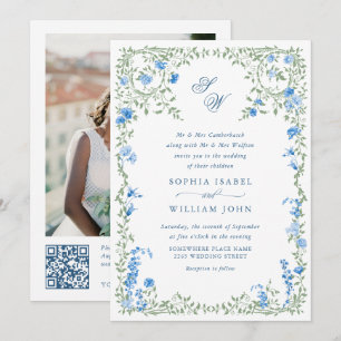 Invitation Meadow Pastel Rose Floral Mariage code QR