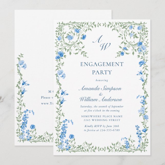 Invitation Meadow Watercolor Fleurs sauvages ENGAGEMENT PARTY (Devant / Derrière)