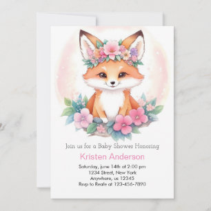 Invitation Meadow Whimsical Fox rose Boho Girl Baby shower