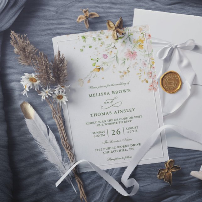 Invitation Meadow Wildflowers Boho Budget QR Code Wedding (Créateur téléchargé)