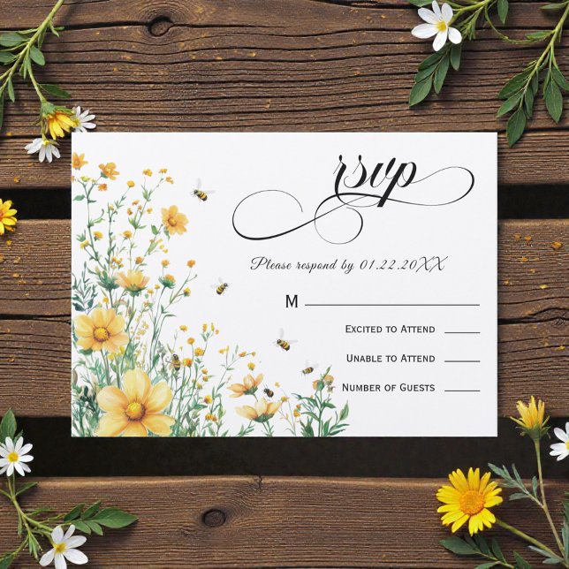 Invitation Meant to Bee Rustic Yellow Wedding RSVP (Créateur téléchargé)