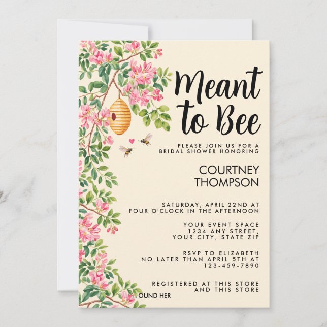 Invitation Meant To Bee Watercolor Floral Bridal Shower  (Devant)