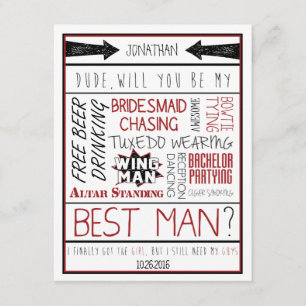 Invitation Mec, tu seras mon meilleur homme ? Collage rouge/n