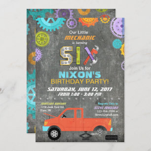 Invitation Mécanicien de voiture Outils tableau de bord Anniv
