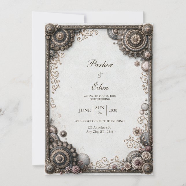Invitation Médaillon de mariage en bronze antique (Devant)