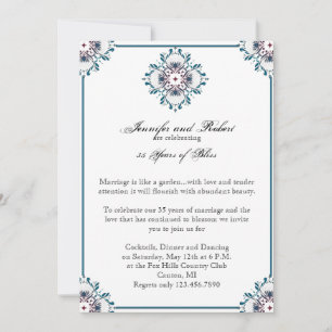 Invitation Médaillon floral en Turquoise Rose Mariage Anniver