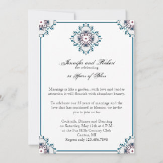 Invitation Médaillon floral en Turquoise Rose Mariage Anniver