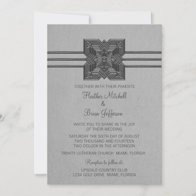 Invitation Médaillon gris - Mariage frontalier Inviter (Devant)
