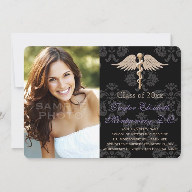 Invitation Médecine ostéopathique pourpre DO Diplôme scolaire (Devant)