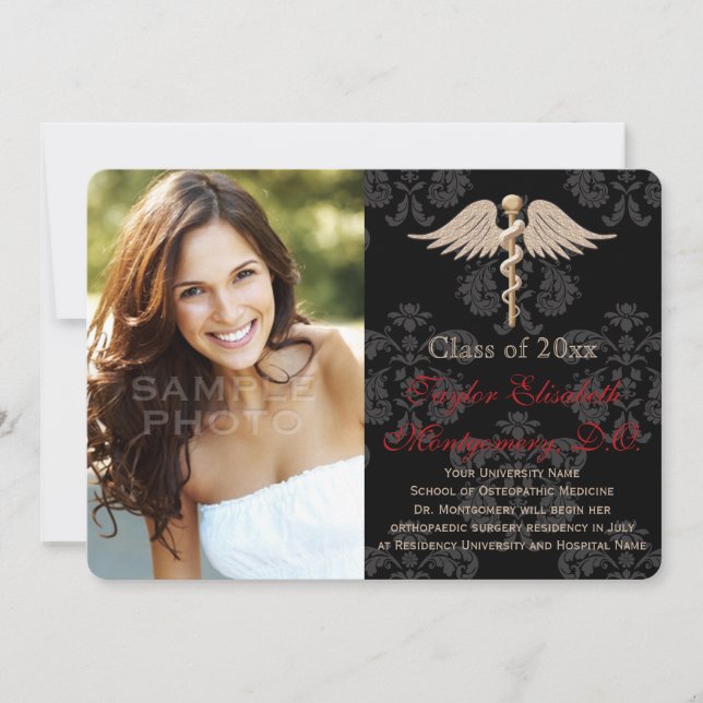 Invitation Médecine ostéopathique rouge DO Diplôme scolaire (Devant)