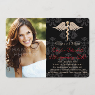 Invitation Médecine ostéopathique rouge DO Diplôme scolaire