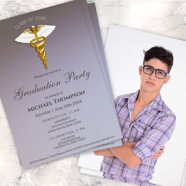 Invitation Medical Gold Caduceus Graduation Party | Photo (Créateur téléchargé)