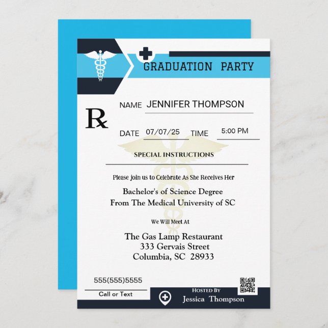 Invitation Médicale de graduation de la bande de p (Devant / Derrière)