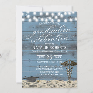 Invitation Médicale fête de graduation Rustique Dusty Blue Be