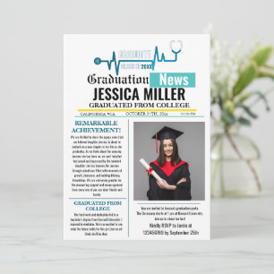 Invitation Médicale Graduation Newspaper College unique