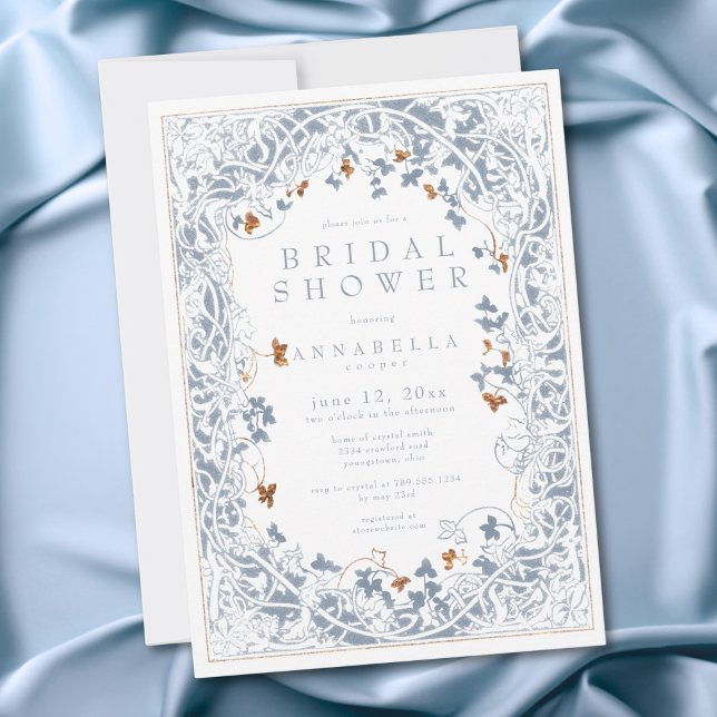 Invitation Medieval Fantasy Blue Gold Etching Bridal Shower (Medieval Fantasy Blue Gold Etching Bridal Shower Invitation)