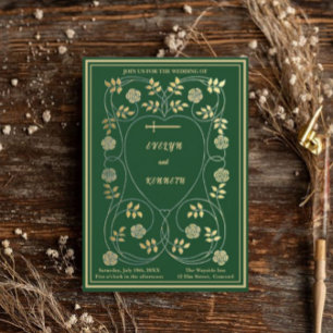 Invitation Médiéval Gold Floral Coeurs et Mariage d'épée