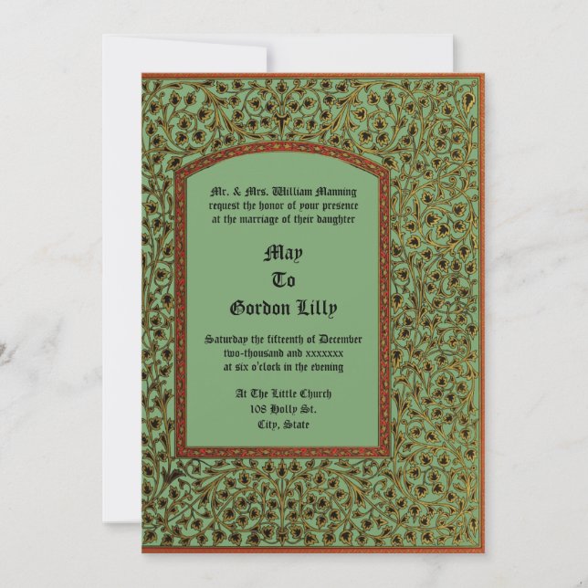 Invitation Medieval Illuminated Manuscript Vine Foliage Style (Devant)