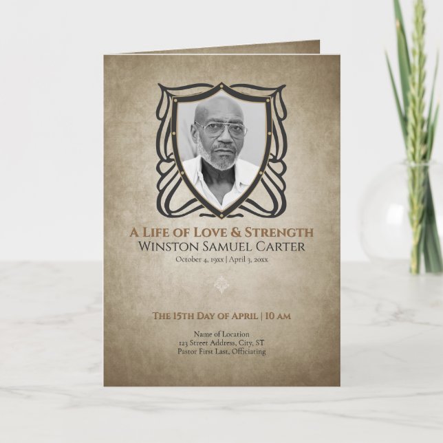 Invitation Medieval‑Inspired Shield 5 Photo Collage Funeral (Devant)