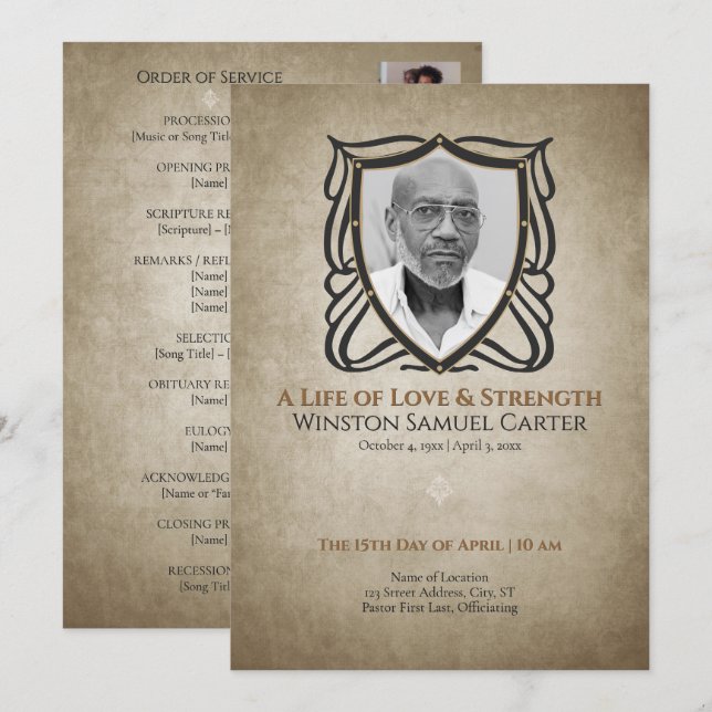 Invitation Medieval‑Inspired Shield 5 Photo Collage Memorial (Devant / Derrière)