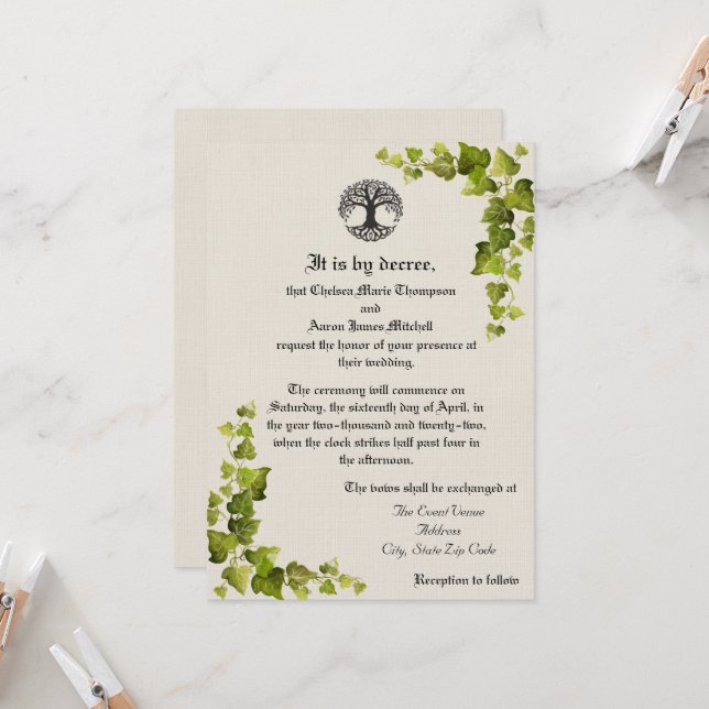 Invitation médiévale à l'arbre de vie (Devant/Arrière en situation)