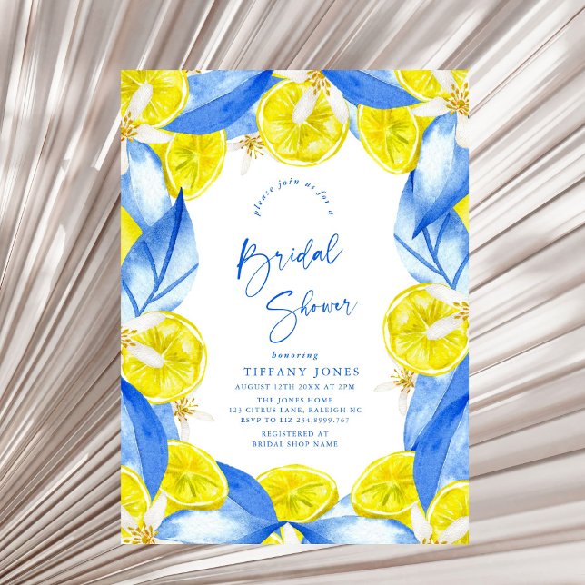 Invitation Mediterranean Blue Jaunes Citrons Enterrement de V (Créateur téléchargé)