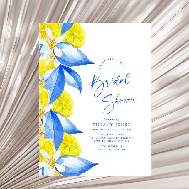 Invitation Mediterranean Blue Yellow Lemons Bridal Shower (Créateur téléchargé)