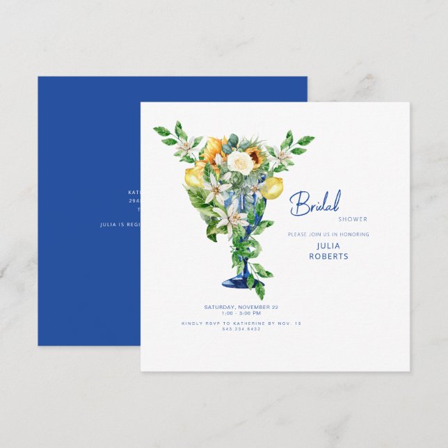 Invitation Mediterranean Cobalt Baby Shower (Devant / Derrière)