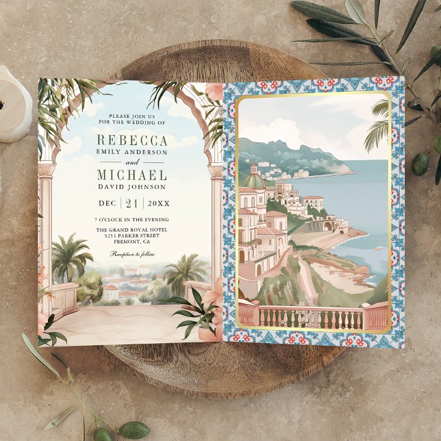 Invitation Mediterranean Italian Amalfi Coast QR Code Wedding (Créateur téléchargé)