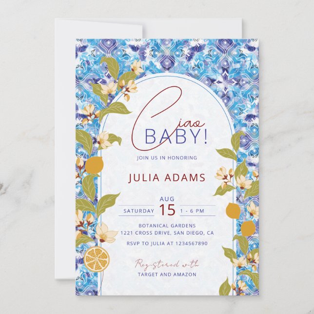 Invitation Mediterranean Lemon Amalfi Coast Baby Shower (Devant)
